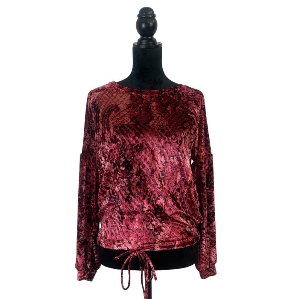 Project RUNWAY Women’s XS Burgundy Crushed Velvet Whimsigoth Long Sleeve Top
